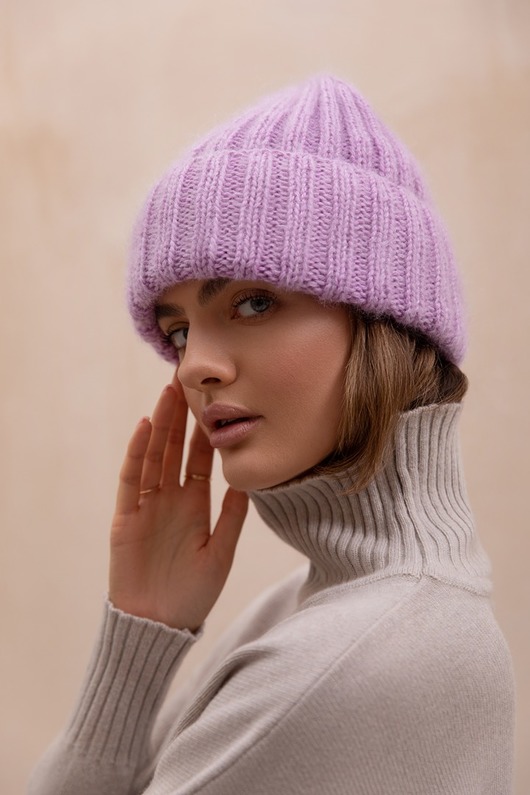 czapki damskie Czapka Double mohair lawendowa