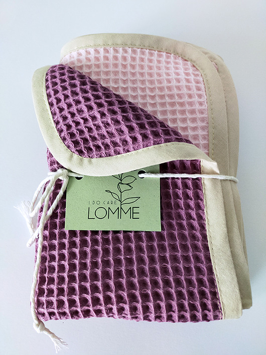 Zestaw muślinowych ręczniczków jagoda + róż Lomme bag