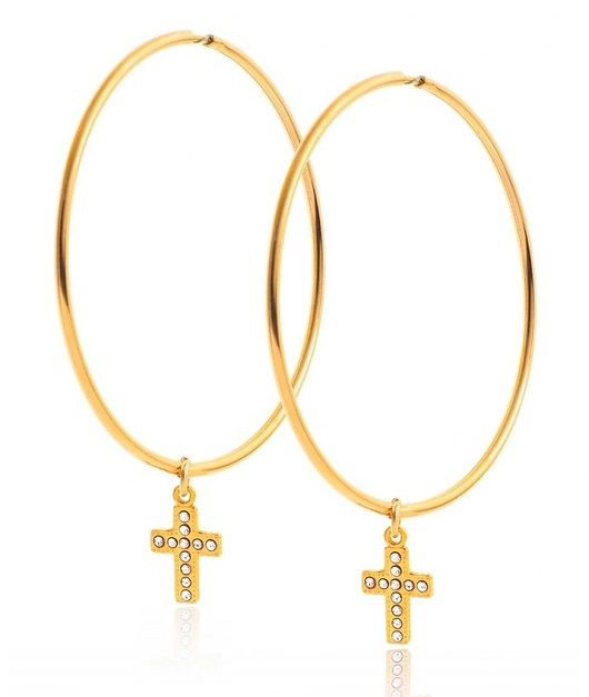 Kolczyki pozłacane duże koła z krzyżykami, kryształkami  Coccola JEWELLERY