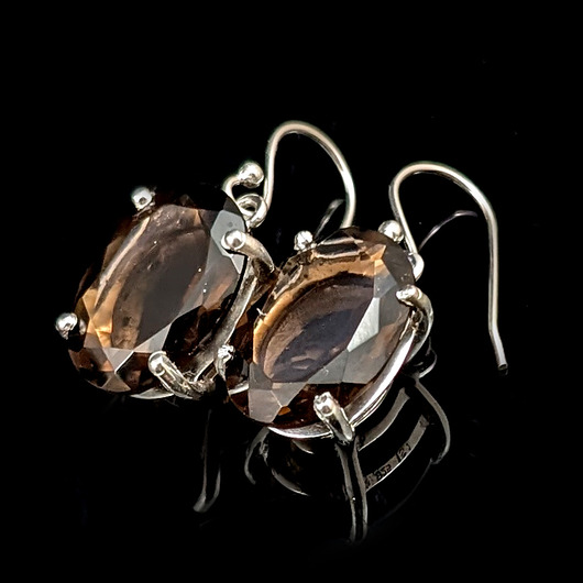 kolczyki srebrne Kolczyki srebrne dostojne kwarce dymne