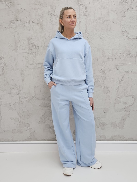 komplety damskie Komplet oversized kangurka i szerokie spodnie wide leg Baby Blue