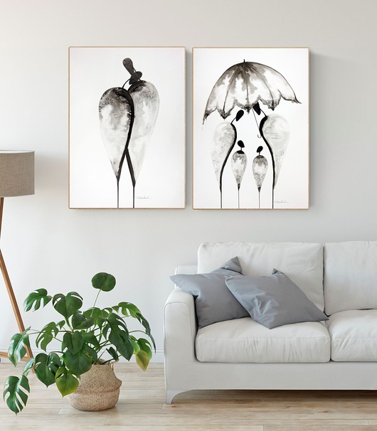 Zestaw 2 obrazów 50 x 70 cm malowany ręcznie Krystyna Siwek Art