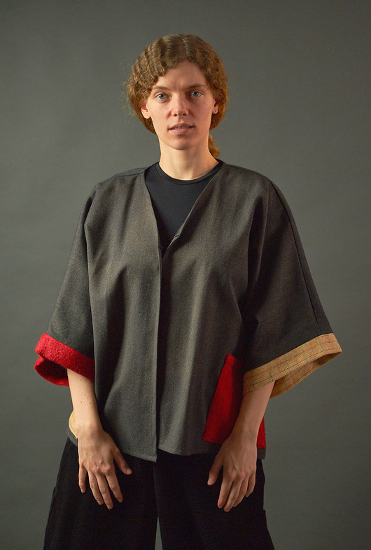 marynarki damskie Żakiet kimonowy z tweedu bawełnianego szarego