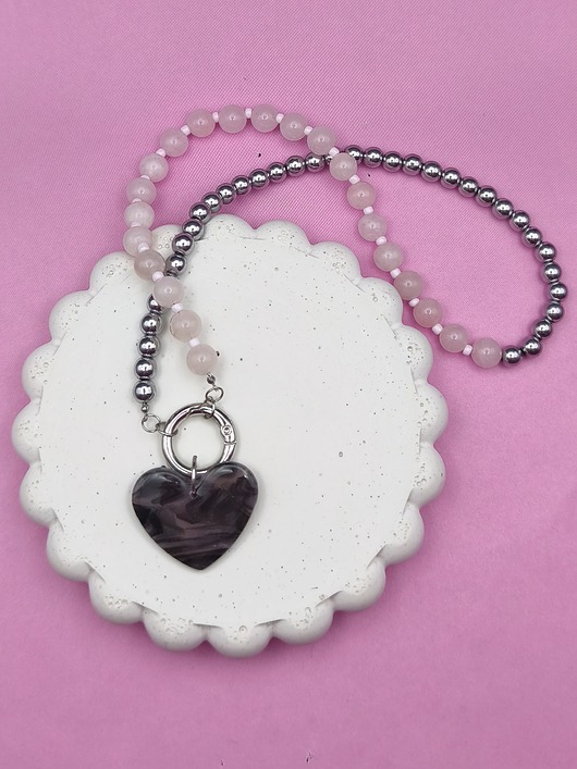 korale Naszyjnik BIG HEART  jadeit różowy hematyt