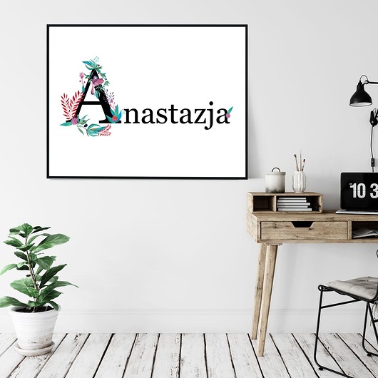 Plakat Imię z ilustrowanym inicjałem muamua design