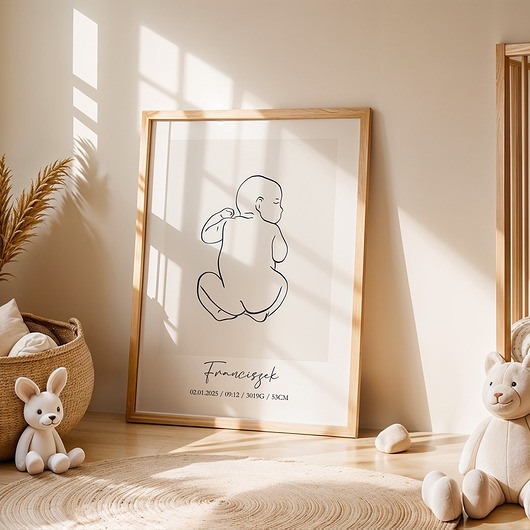 obrazy i plakaty do pokoju dziecięcego Metryczka Dziecka LineArt - personalizowany plakat z noworodkiem typ6