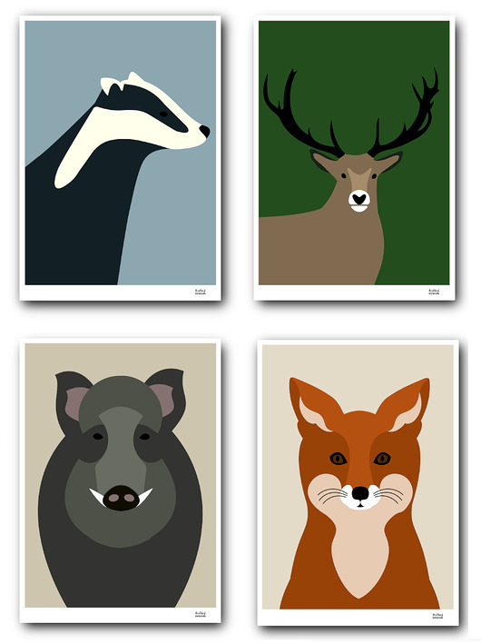 obrazy i plakaty do pokoju dziecięcego Zestaw plakatów A4 Zwierzęta leśne
