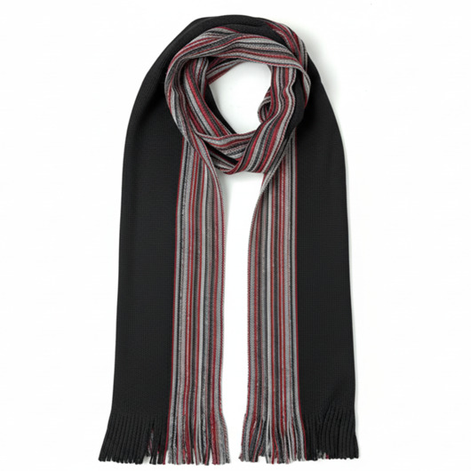 tuby i kominy Szalik Męski szal 100% Wełniany czarny czerwony w paski