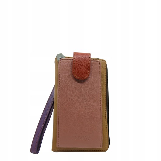 torby na ramię Torebka na telefon portfel 2w1 skórzany dwa paski pojemny zero waste OLIVKA