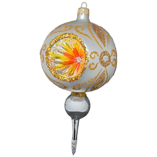 bombki Ręcznie malowana bombka szklana z reflektorem w złoto-pomarańczowych barwach