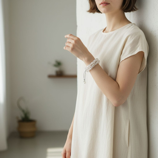 bransoletki z kamieni naturalnych Potrójna bransoletka kryształ górski i perły