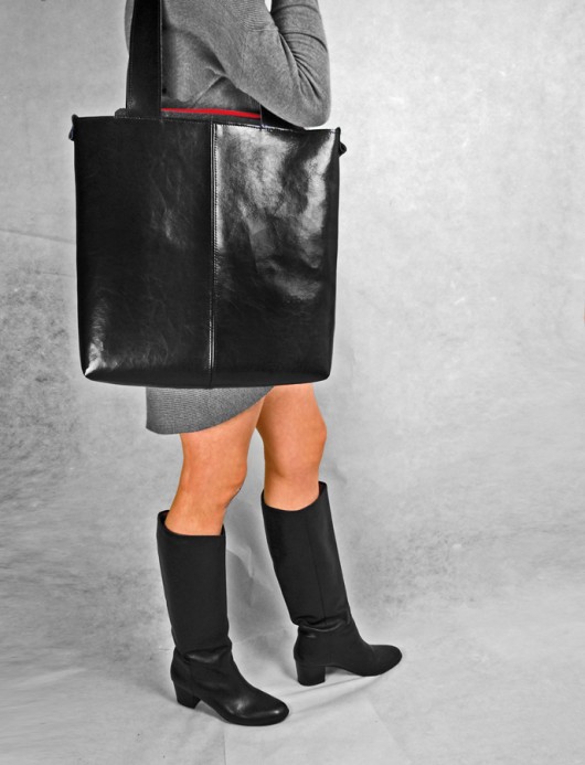 Torebka Skórzana BLACK RED ZIPPER purol design