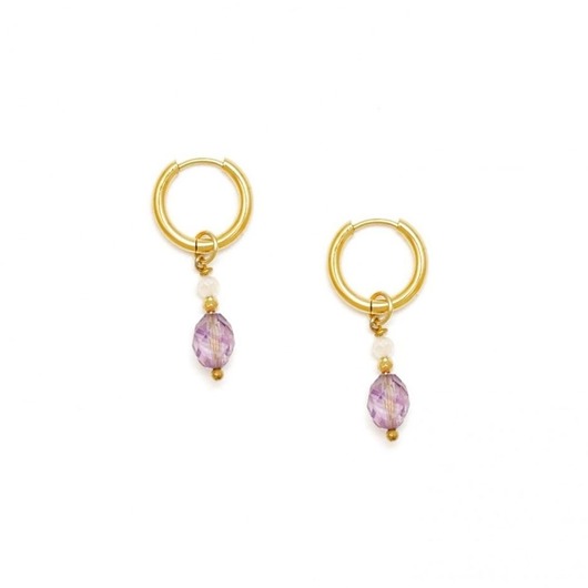 kolczyki - inne Eleganckie kolczyki z fioletowym Ametystem Pozłacana stal szlachetna