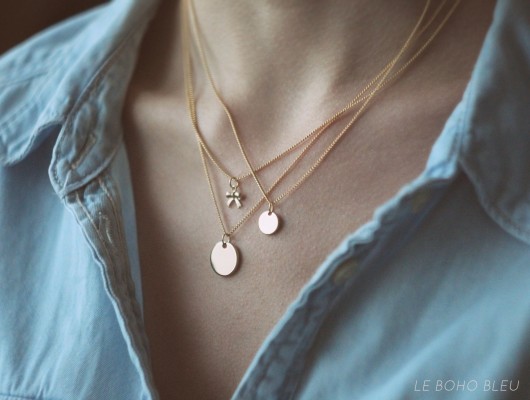 16k Gold Plated Round Tag Necklace Le Boho Bleu