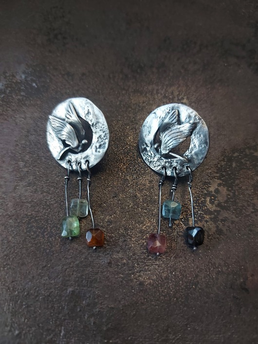 kolczyki srebrne Srebrne kolczyki /Ptaki z wiszącymi turmalinami