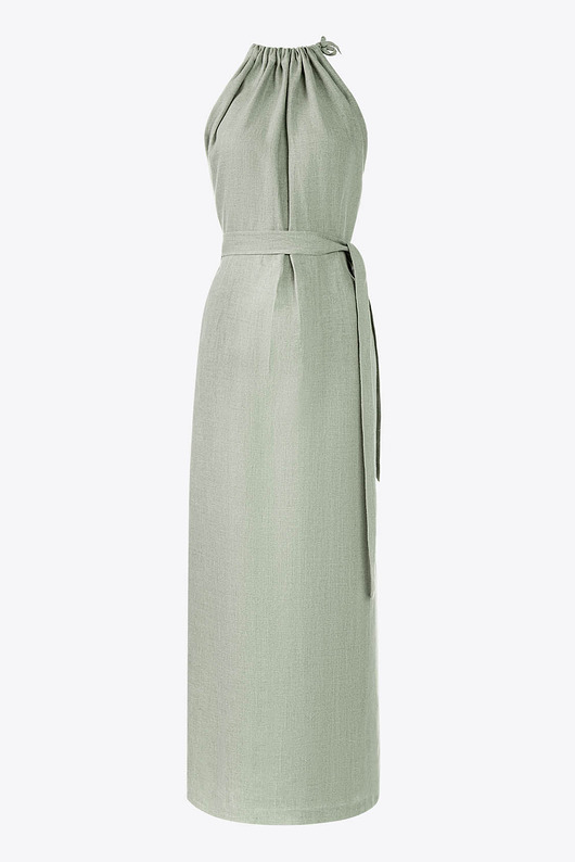 sukienki maxi damskie Lniana sukienka elegancka maxi - Amalfi Miętowy