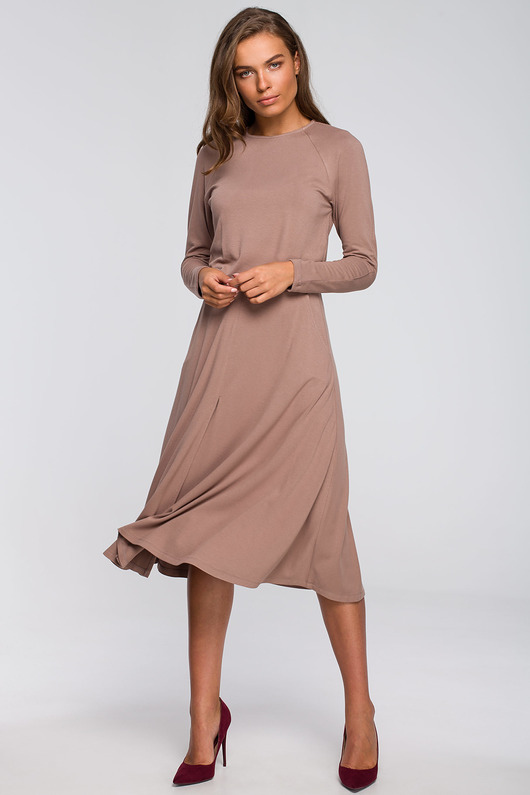 sukienki midi damskie Sukienka rozkloszowana-cappuccino(S234)