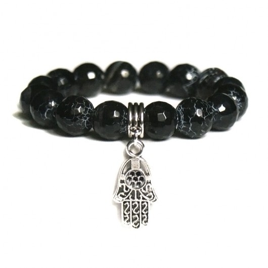 CZARNY agat ognisty & hamsa kaktusia