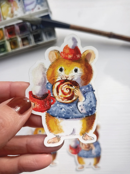 naklejki i wlepy Naklejka winylowa chomik z kakao i cynamonką