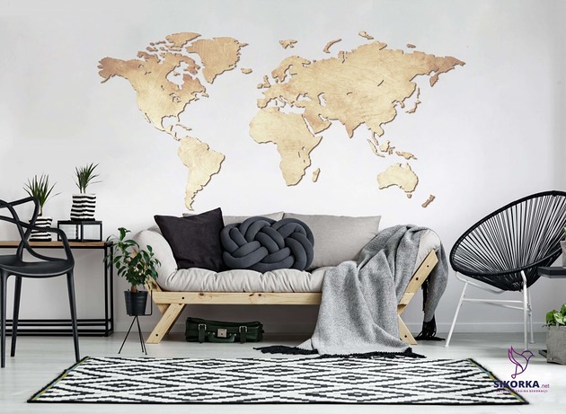 Ozdoby na ścianę Drewniana mapa świata Naturalny bez granic