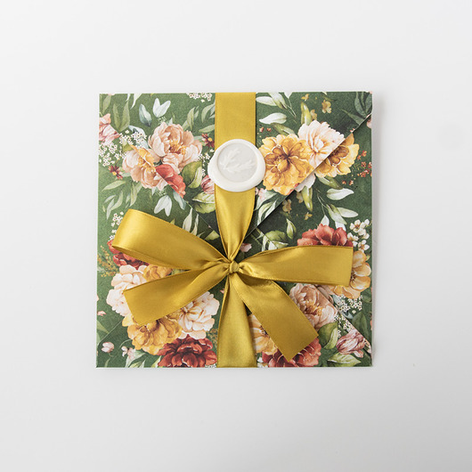 zaproszenia i kartki na ślub Kartka ślubna kopertówka kwiatowa zielona