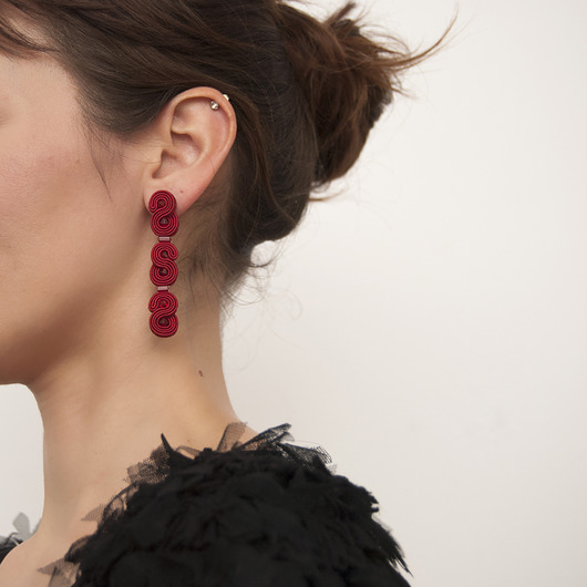 kolczyki soutache Kolczyki głęboka czerwień - sutasz