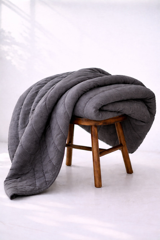 tekstylia - różne Lniana kołdra z wypełnieniem z bawełny organicznej, 140x200cm - ciemny szary