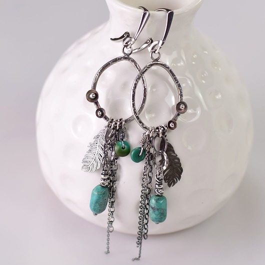 kolczyki wire wrapping Imperfect - srebrne kolczyki z turkusem