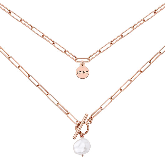 złote naszyjniki Masywny naszyjnik z różowego złota z perłą