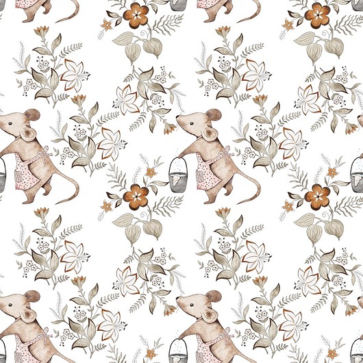 naklejki ścienne do pokoju dziecka Tapeta ścienna Spring Garden Mice on White 53cmx10m PZ