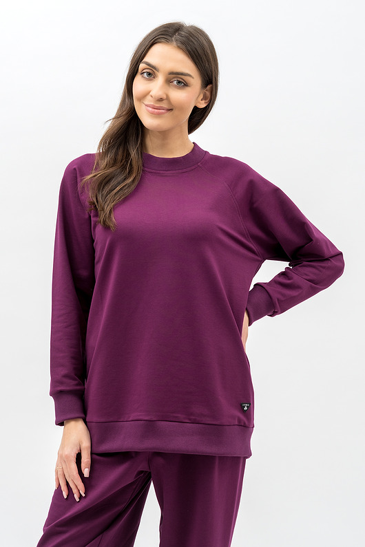 bluza bez kaptura damska Bluza damska raglan basic ,,ADALET" bakłażan