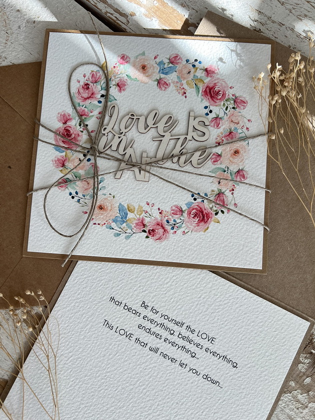 zaproszenia i kartki na ślub Kartka ślubna na ślub po angielsku - Love is in the air z życzeniami