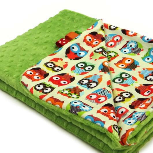 Kocyk letni minky sówki zielony + imię GuGa DESIGN