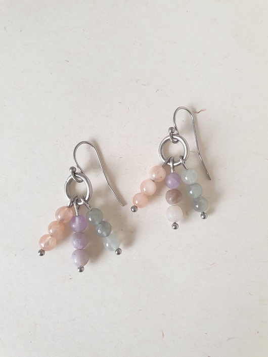 kolczyki z kamieniami Kolczyki BOHO ART jadeit fiolet, mięta, pomarańcz