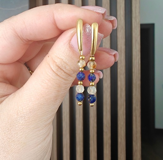 kolczyki z kamieniami Kolczyki wiszące lapis lazuli i cytryn