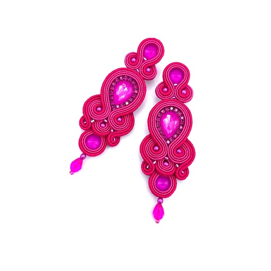 kolczyki soutache Kolczyki sutasz różowe Keira wieczorowe eleganckie z kryształkami