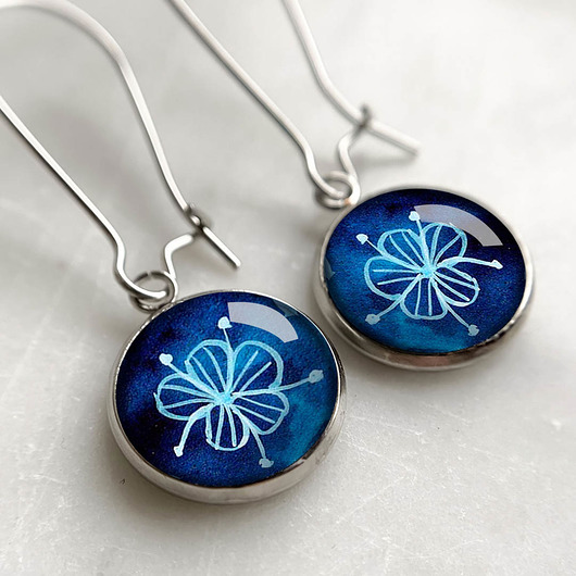 kolczyki szklane Blues kolczyki długie z kwiatkiem