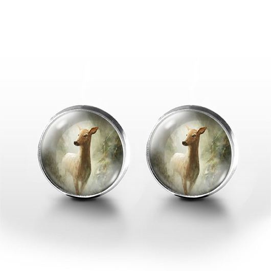 kolczyki szklane Kolczyki sztyfty - Sarna - grafika