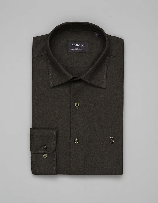 koszule męskie Koszula flumeri 00511 długi rękaw zielony slim fit