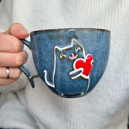 kubki Duża Filiżanka Ceramiczna 500ml Koteł z Serduchem