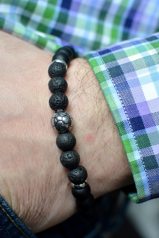 Bransoletka HOMBREE STONE&STEEL FOOTBALL CZARNA Beezoo