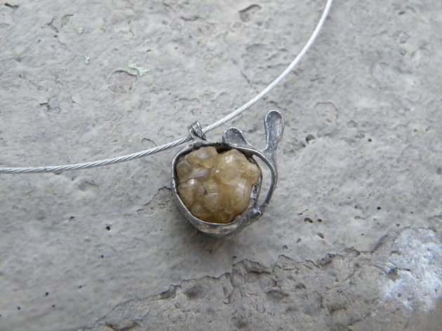 chokery Surowe kryształy cytrynu  - naszyjnik - pojedynczy akcent