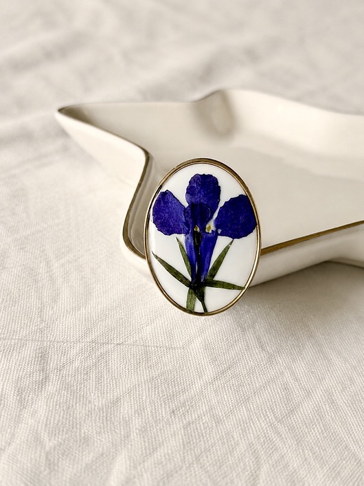 pierścionek z żywicy Regulowany pierścionek z kwiatem - Lobelia