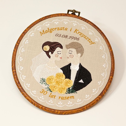 Ślub - inne Haft ślubny w tamborku 20 cm, indywidualna pamiątka ślubna, rocznicowa 49