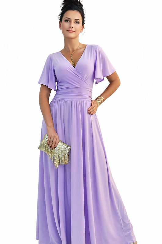 sukienki maxi damskie Sukienka wieczorowa maxi lawendowa drapowana 36-56