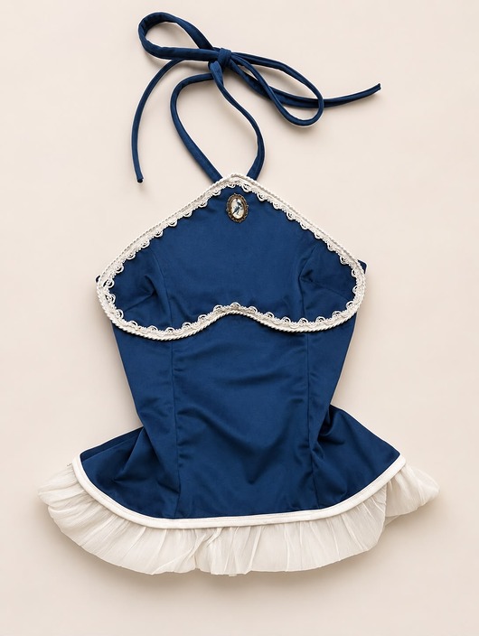 topy damskie Top z dekoltem halter z medalionem, w stylu francuskim