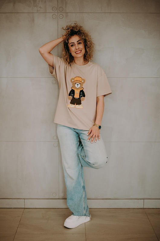 t-shirt damskie T-shirt oversize Axel Teddy dla mamy beige