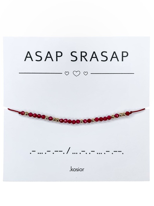 bransoletki na sznurku Bransoletka z alfabetem Morse Hematyt, Kwarc czerwony