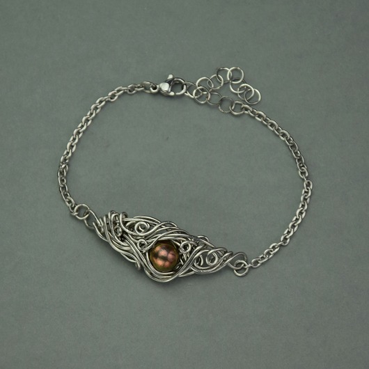 bransoletki wire wrapping Bransoletka z brązową perłą, wire wrapping perła