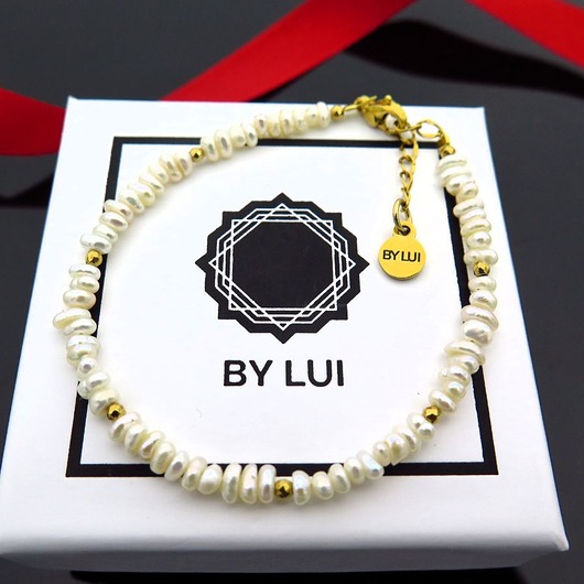 bransoletki złote Biała Bransoletka Perły Naturalne & Hematyty MALIBU PEARLS